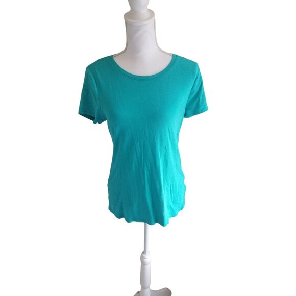 Faded Glory Womens L/G (12-14) Turquoise Scoop Neck T-Shirt 97% Cotton 3% Spande - Picture 1 of 3